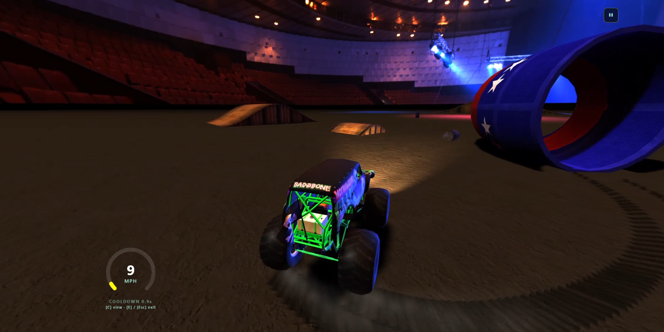 A truck racing on a banked track built with the Rumpus Engine track builder